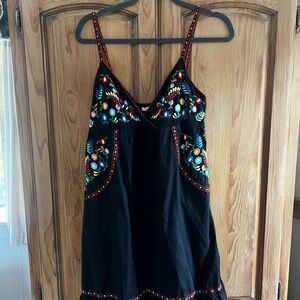 Hazel Black Embroidered Floral Spaghetti Strap Dress